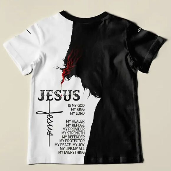 Boy's Black & White Graphic Inspirational Jesus Print Lightweight Tee 11-12 yrs - Picture 5 of 5